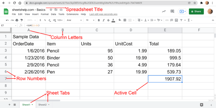 Types of sheets in a spreadsheet